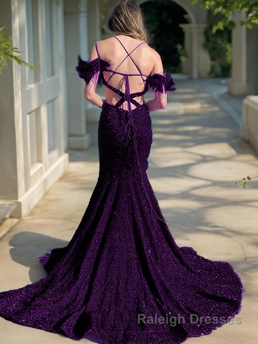 Sheath/Column V Neck Court Train Velvet Sequins Prom Dresses Secondary image