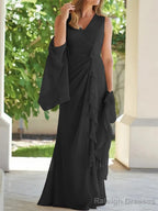Sheath/Column V Neck Floor Length Chiffon Mother of the Bride Dress With Ruched