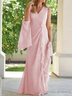 Sheath/Column V Neck Floor Length Chiffon Mother of the Bride Dress With Ruched