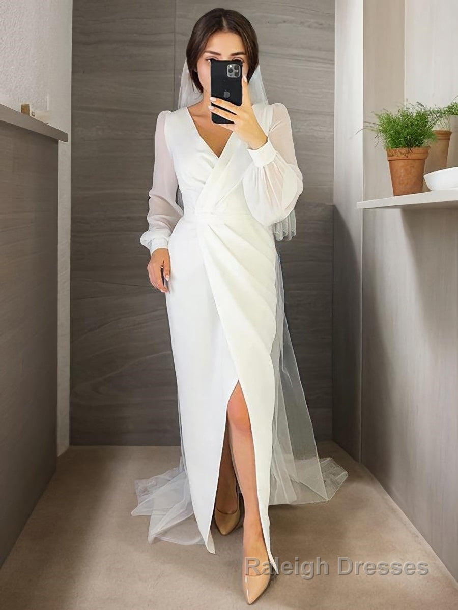 Sheath/Column V Neck Floor Length Chiffon Wedding Dresses Main image