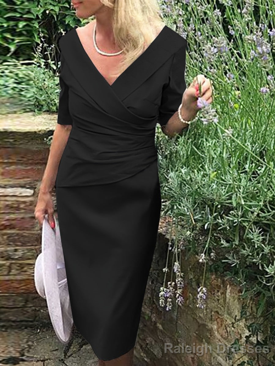 Sheath/Column V-neck Knee-Length Satin Mother of the Bride Dresses With Ruffles Secondary image