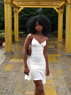 Sheath/Column V Neck Short Mini Stretch Crepe Homecoming Dresses With Ruffles