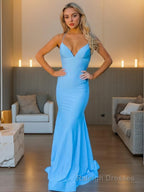 Sheath/Column V-neck Sweep Train Jersey Prom Dresses