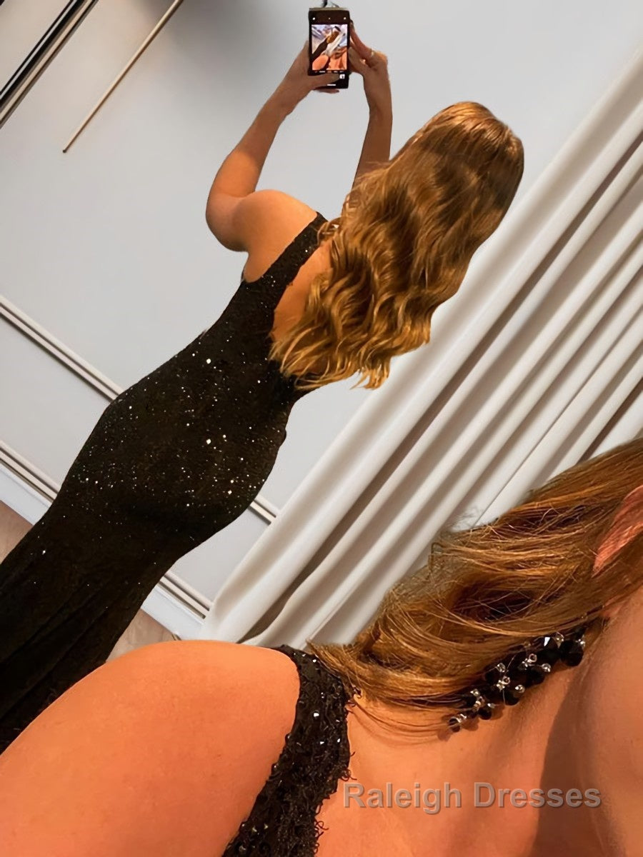 Sheath/Column V-neck Sweep Train Lace Evening Dresses With Rhinestone Secondary image