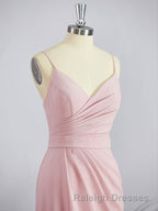 Sheath/Column V Neck Sweep Train Stretch Crepe Bridesmaid Dress with Leg Slit