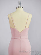 Sheath/Column V Neck Sweep Train Stretch Crepe Bridesmaid Dress with Leg Slit