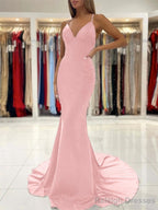 Sheath/Column V-neck Sweep Train Stretch Crepe Prom Dresses