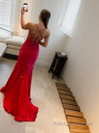 Sheath/Column V Neck Sweep Train Stretch Crepe Prom Dresses