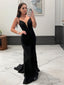 Sheath/Column V Neck Sweep Train Stretch Crepe Prom Dresses With Appliques Lace