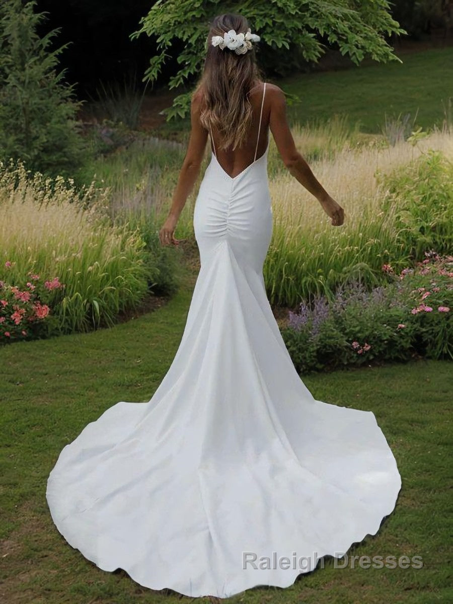 Sheath/Column V Neck Sweep Train Stretch Crepe Wedding Dresses Secondary image