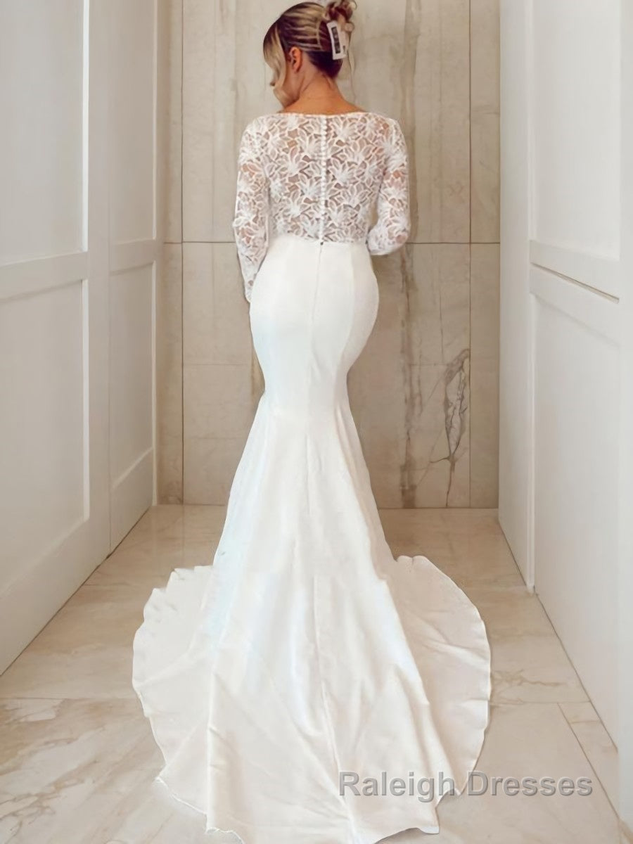 Sheath/Column V Neck Sweep Train Stretch Crepe Wedding Dresses Secondary image
