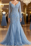 Sheath/Column V-neck Sweep Train Tulle Mother of the Bride Dresses With Appliques Lace