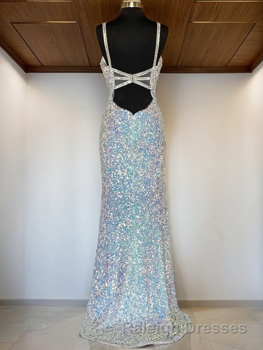 Sheath/Column V-neck Sweep Train Velvet Sequins Prom Dresses With Leg Slit Secondary image