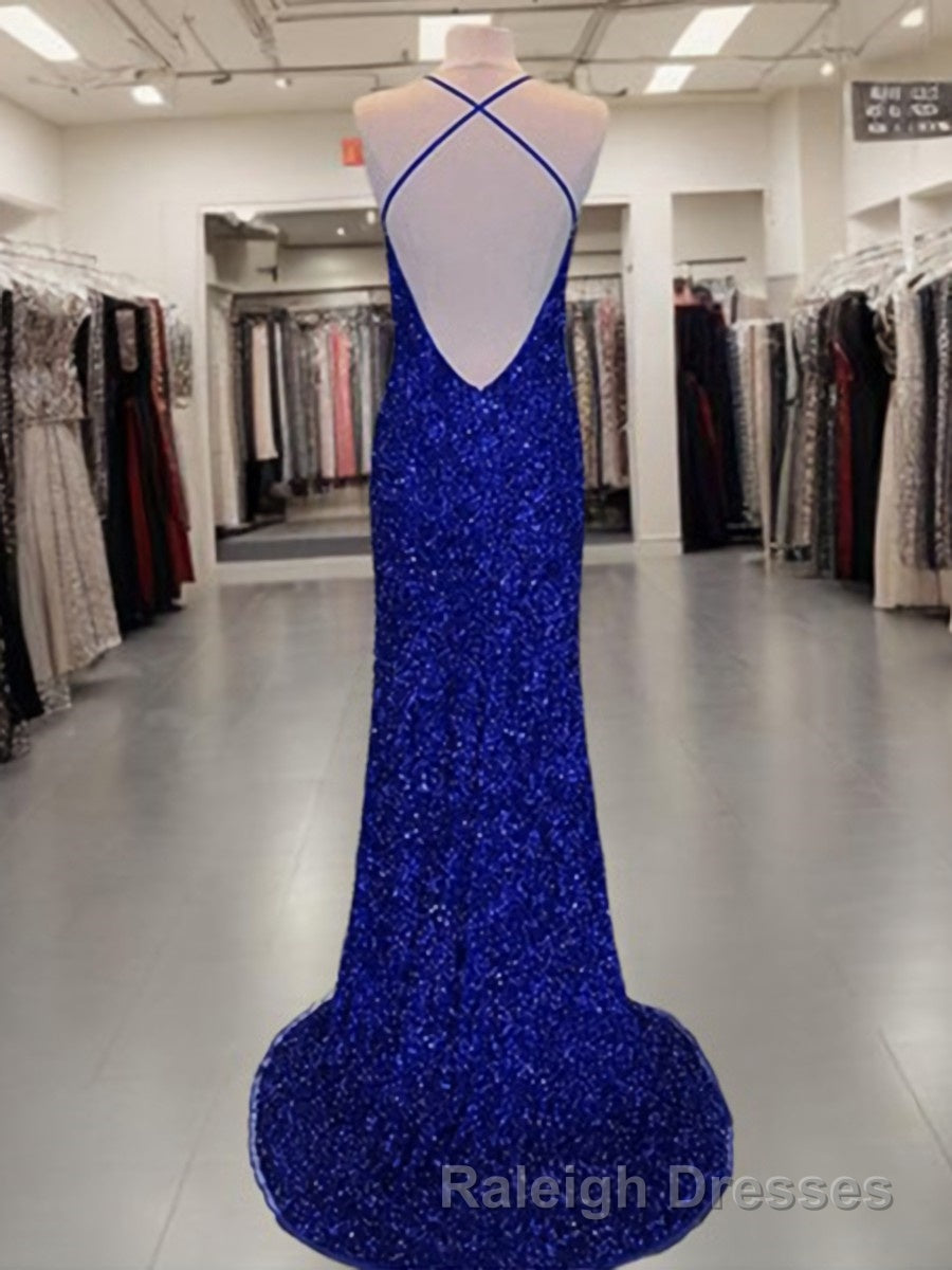 Sheath/Column V-neck Sweep Train Velvet Sequins Prom Dresses With Leg Slit Secondary image