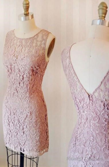 Sheath Crew Knee-Length Pink Lace Homecoming Dress Main image