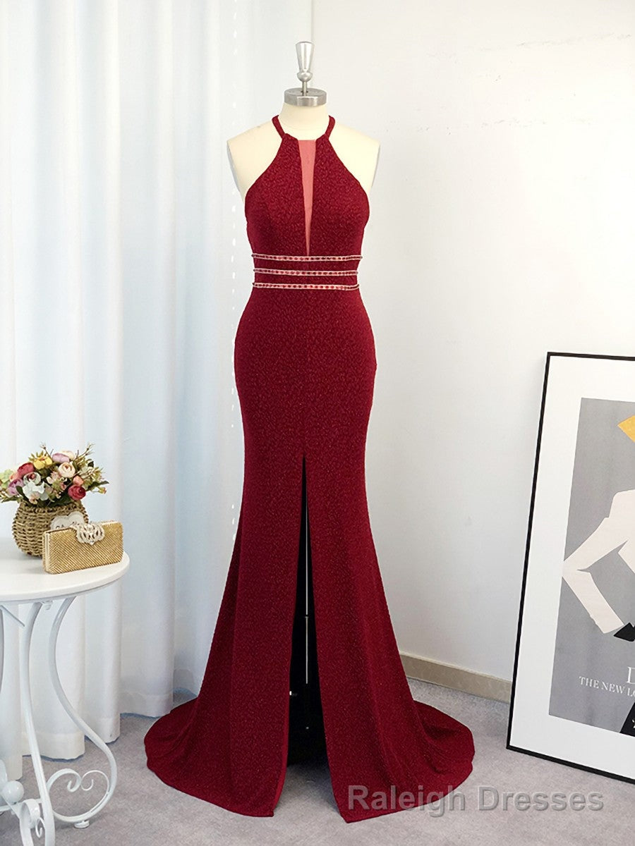 Sheath Halter Beading Sweep Train Dress Main image