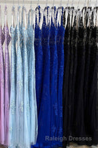 Sheath Halter Lace Tulle Prom Dresses with Appliques