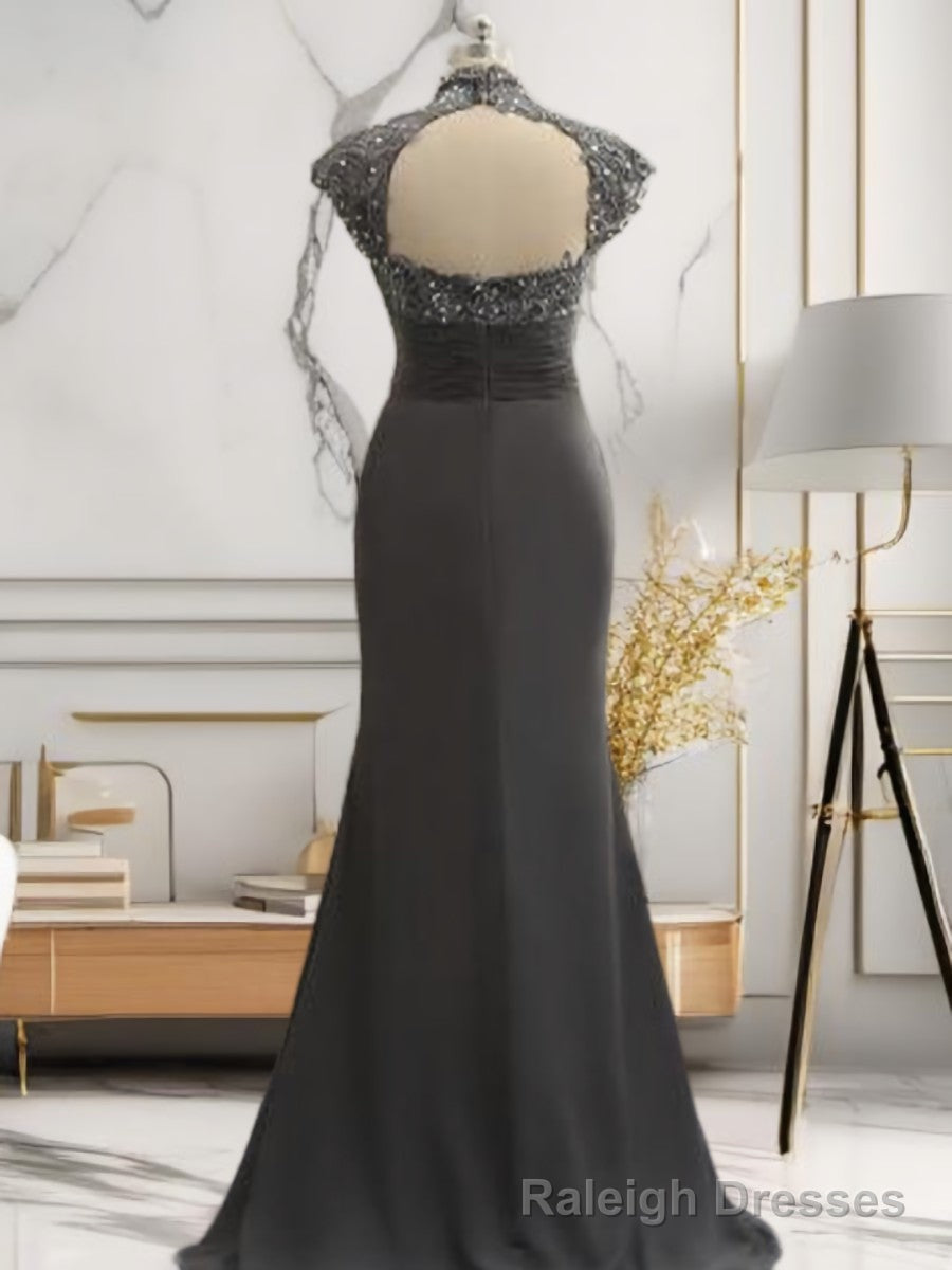 Sheath High Neck Short Sleeves Ruffles Sweep Train Chiffon Mother of the Bride Dress Secondary image