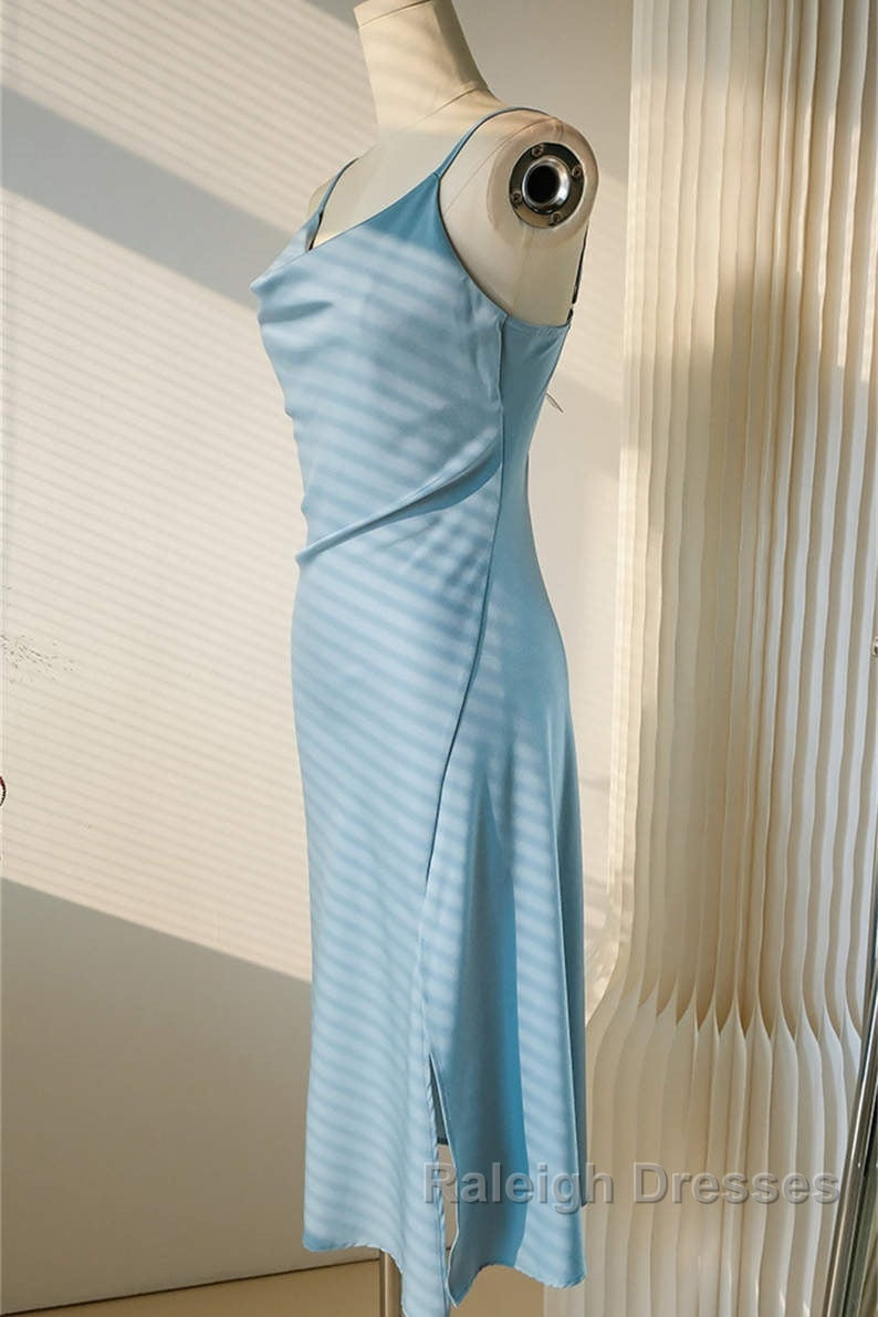 Sheath Light Sky Blue Cowl Neck Mini Bridesmaid Dress