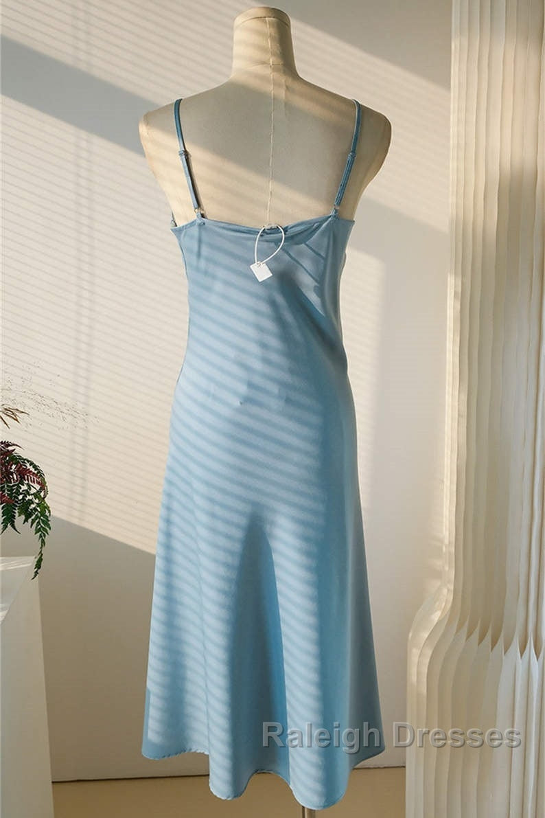 Sheath Light Sky Blue Cowl Neck Mini Bridesmaid Dress
