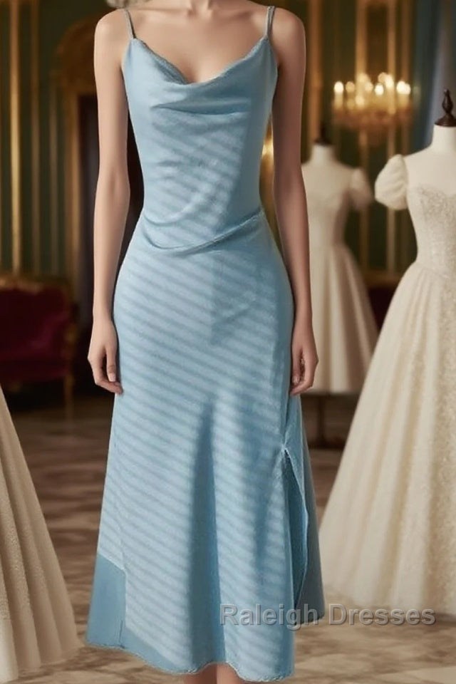 Sheath Light Sky Blue Cowl Neck Mini Bridesmaid Dress Main image