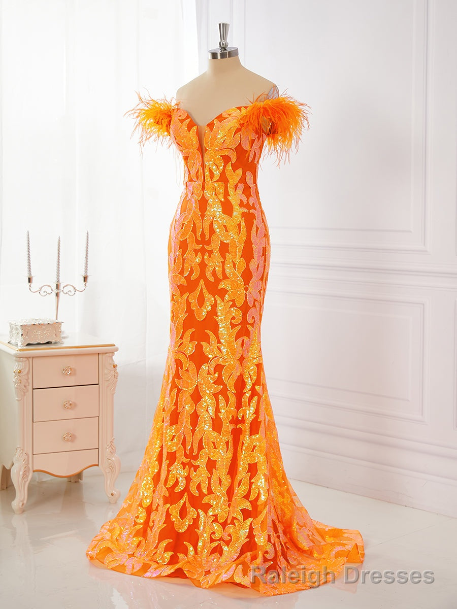 Sheath Off-the-Shoulder Feather Sweep Train Dress Main image