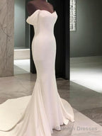 Sheath Off-the-Shoulder Short Sleeves Court Train Jersey Wedding Dress