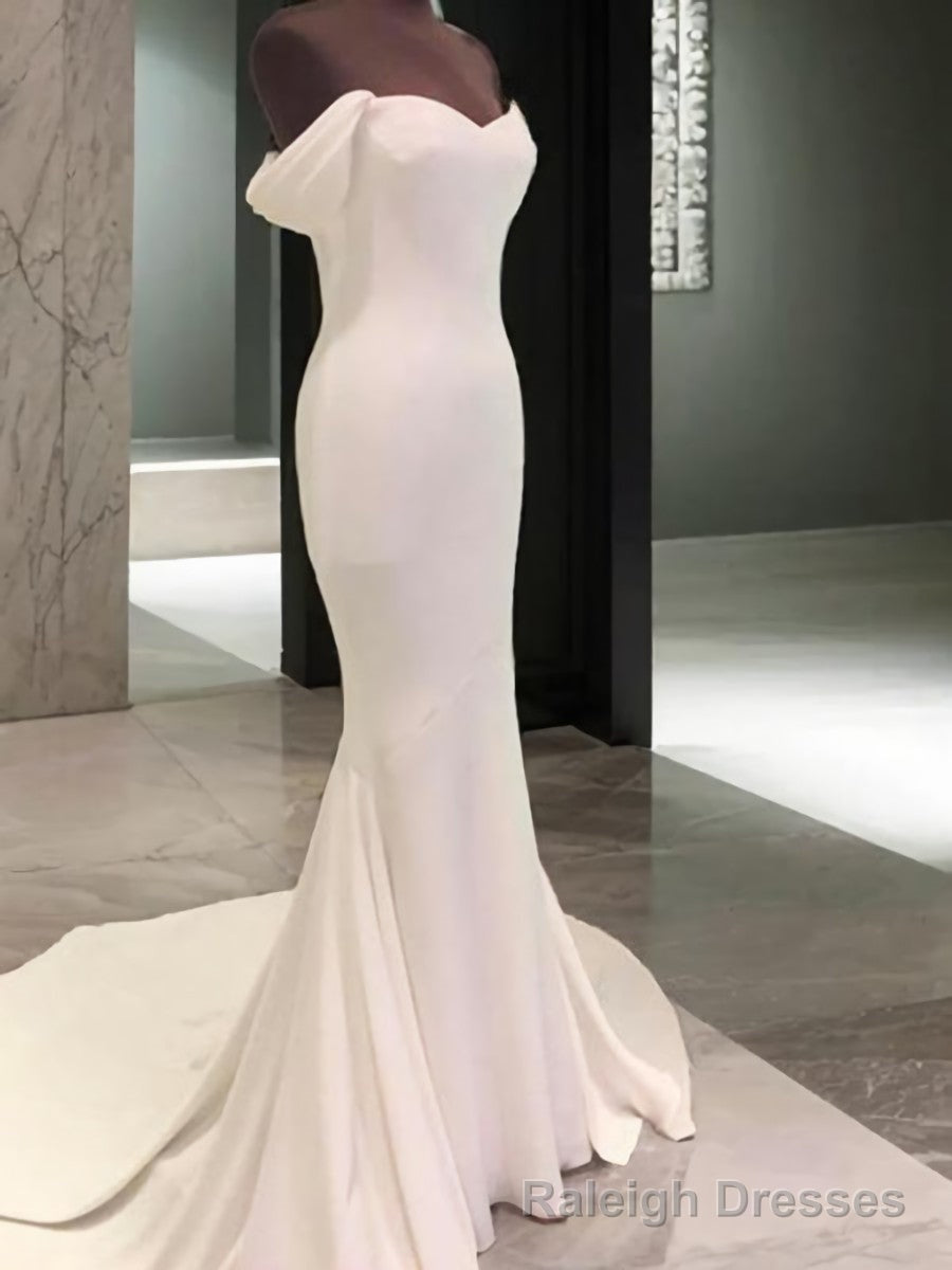 Sheath Off-the-Shoulder Short Sleeves Court Train Jersey Wedding Dress