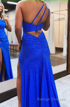 Sheath One Shoulder Fuchsia Long Prom Dress with Beading Prom Dresses
