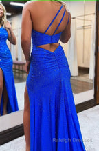 Sheath One Shoulder Fuchsia Long Prom Dress with Beading Party Dresses