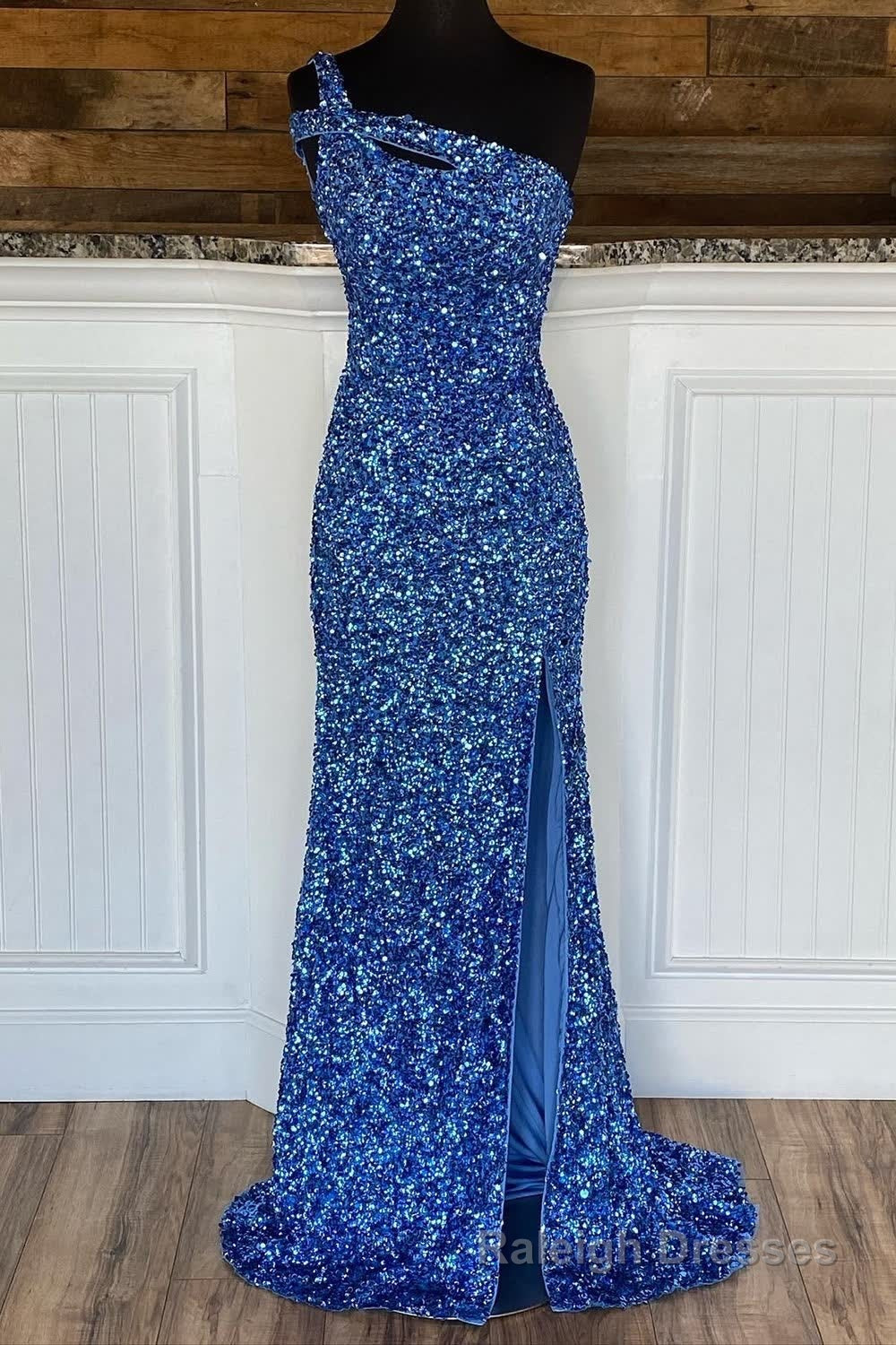 Sheath One Shoulder Red Sequins Long Prom Dress