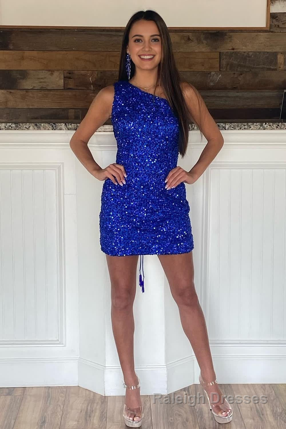 Sheath One Shoulder Royal Blue Sequins Short Homecoming Dress Main image
