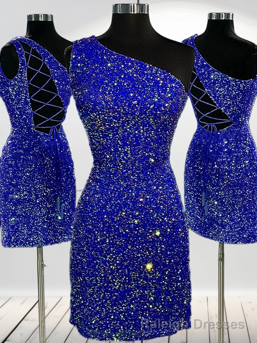 Sheath One-Shoulder Sequin Short/Mini Velvet Sequins Dress