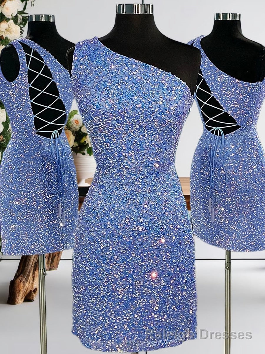 Sheath One Shoulder Sequin Short Mini Velvet Sequins Dress