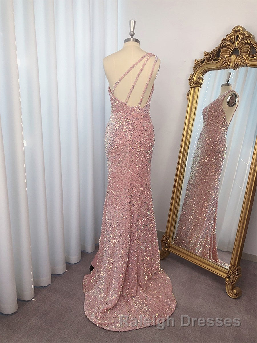 Sheath One-Shoulder Sequin Sweep Train Velvet Sequins Dress Secondary image