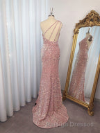 Sheath One-Shoulder Sequin Sweep Train Velvet Sequins Dress