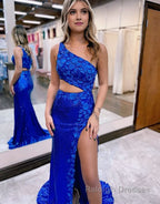 Sheath One Shoulder Sequins Prom Dress with 3D Appliques