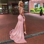Sheath Pink Elastic Satin Long Sleeves Stretchy Prom Dresses