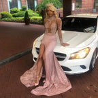Sheath Pink Elastic Satin Long Sleeves Stretchy Prom Dresses