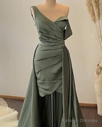Sheath Sage Pleated Satin Formal Dress