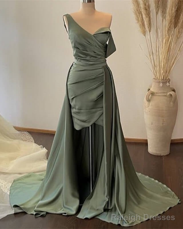 Sheath Sage Pleated Satin Formal Dress Main image
