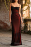 Sheath Spaghetti Straps Black Red Prom Dresses Floor Length Bridesmaid Dresses