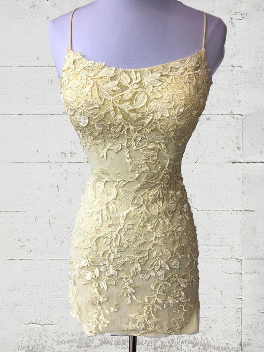 Sheath Spaghetti Straps Lace Homecoming Dress Short Cocktail Dresses