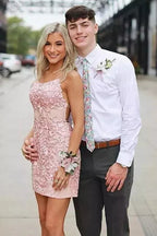 Sheath Spaghetti Straps Lace Homecoming Dress Short Cocktail Dresses