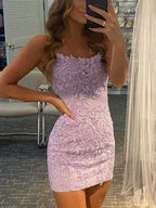 Sheath Spaghetti Straps Lace Homecoming Dress Short Cocktail Dresses