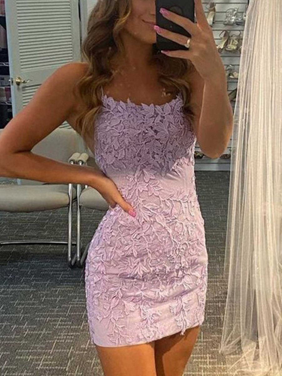 Sheath Spaghetti Straps Lace Homecoming Dress Short Cocktail Dresses