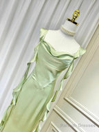 Sheath Spaghetti Straps Long Prom Dresses Mint Green Backless Prom Dress
