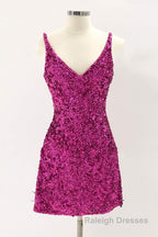 Sheath Spaghetti Straps Royal Blue Sequins Short Cocktail Dress