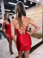 Sheath Spaghetti Straps Satin Homecoming Dress