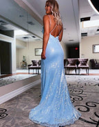 Sheath Spaghetti Straps Sequin Prom Dress With 3D Appliques